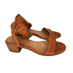 Frye Cindy Leather Ankle Strap Sandal Low Block Heel Brown Size 7.5 M